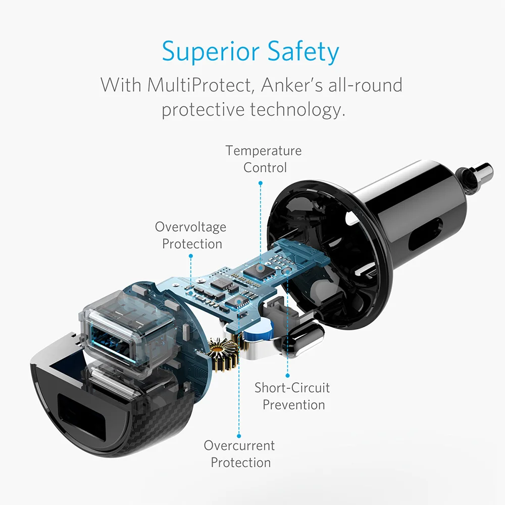 Anker 24 Вт автомобильное зарядное устройство, 2-портовый ультра-компактный PowerDrive 2 Elite с PowerIQ для iPhone XS/Max/XR/X/8/7/6/Plus, iPad, Galaxy и т. Д
