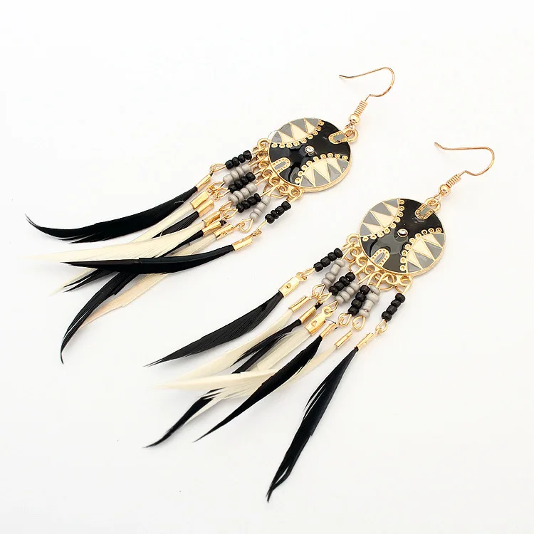 New Vintage Indian Ethnic Style Jewelry Bohemia Boho Earrings Colorful Enamel Beads Long Feather Tassel Drop Brincos | Украшения и