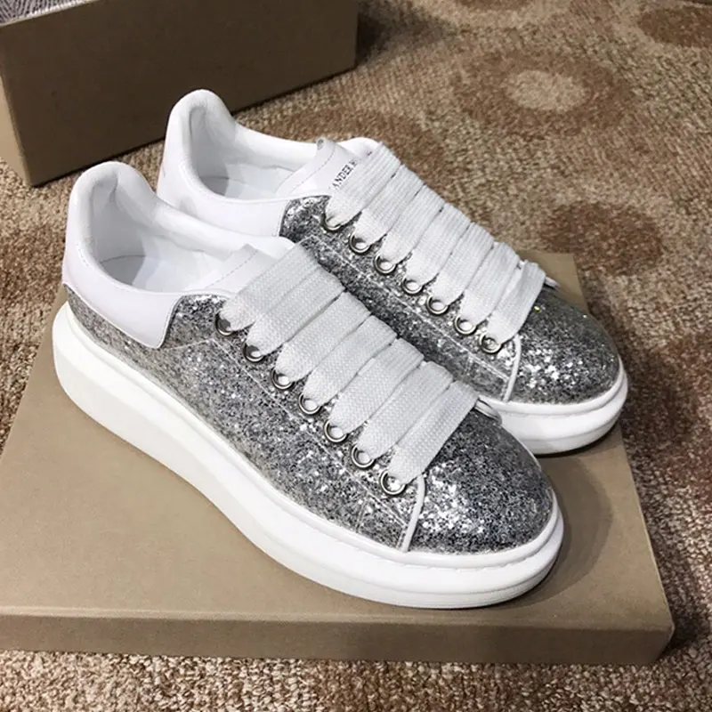 Sapatos femininos; женские кроссовки; стразы; обувь из воловьей кожи; Новинка года; кожаная повседневная обувь с подкладкой из овчины; спортивная мужская обувь - Цвет: 3-Silver