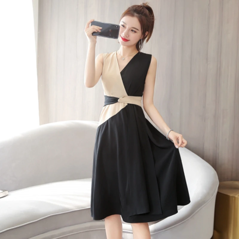 New Summer Dress Women Fashion Korean Slim Patchwork Tunic Party Ladies' Office V-neck Long Bandage Beach Midi | Женская одежда