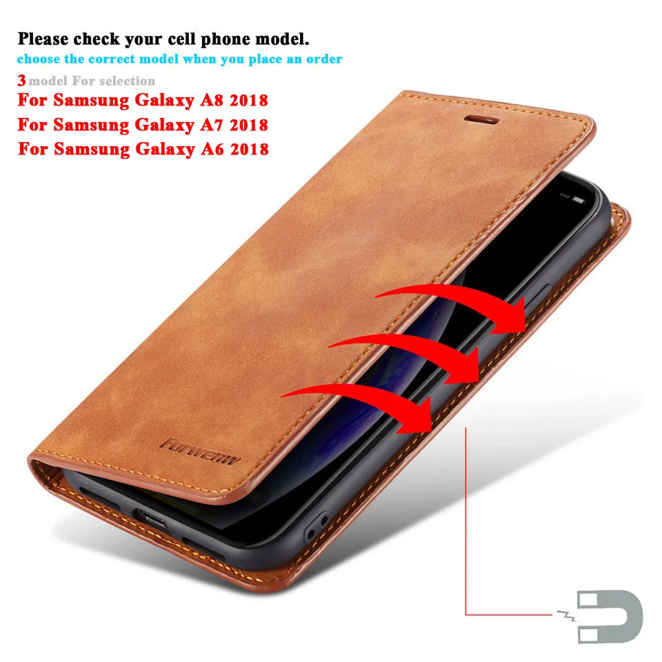 Роскошный кожаный флип чехол для Samsung Galaxy A7 2018 бумажник Магнитный A8 A6
