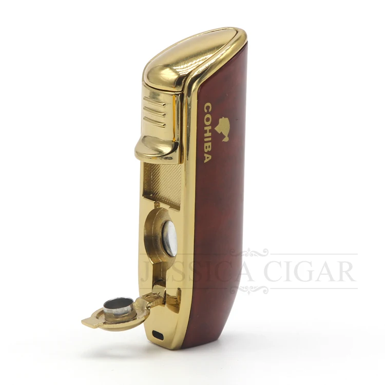 COHIBA Jet факел зажигалка 3 голубое пламя Металл бутан газ многоразового прикуривателя Встроенная сигара пробивные гаджеты для мужчин
