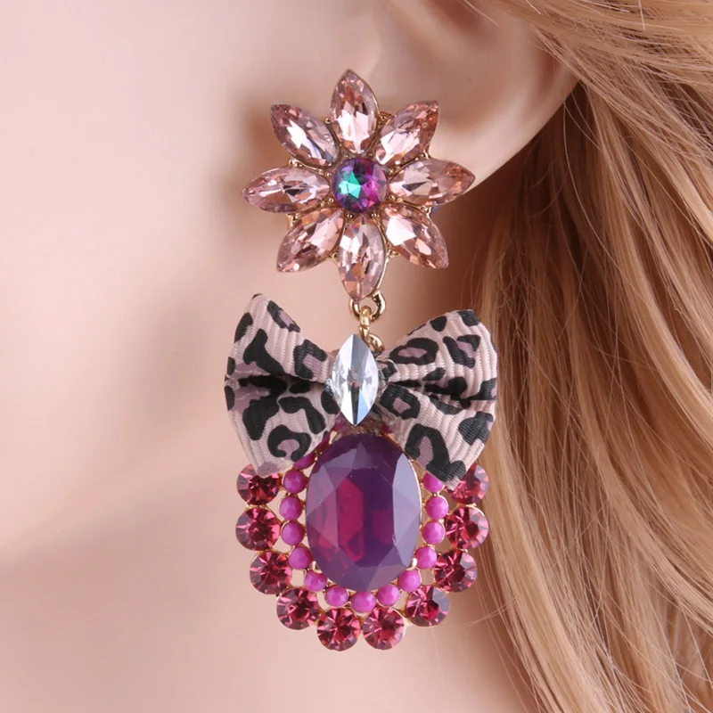 Серьги с кристаллами NeeFu WoFu большие серьги цветами и ананасами длинные из