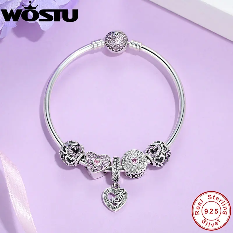 Горячая продажа 100% стерлингового серебра 925 браслеты и браслет с Mum Милая Шарм для