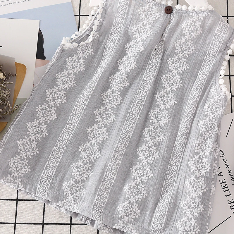 Рубашки без рукавов летние блузки для девочек топы льняные хлопковые кружевные