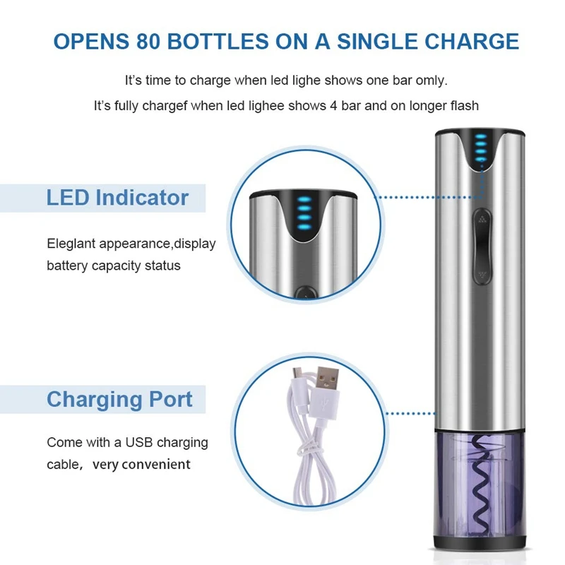 

Electric Wine Opener Rechargeable,Automatic Wine Bottle Openers With Premium Vacuum, Wine Opener,Pourer,Foil Cutter And Usb Re
