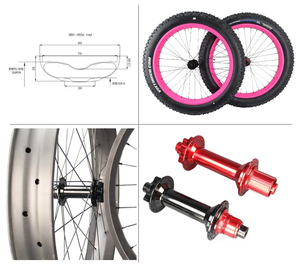 Чудо клинчерная покрышка из углеродного волокна fatbike обода 65 мм/80 мм/100 мм ширина 26er бескамерные Fatbike диски путевой велосипед из углеродного сплава обод