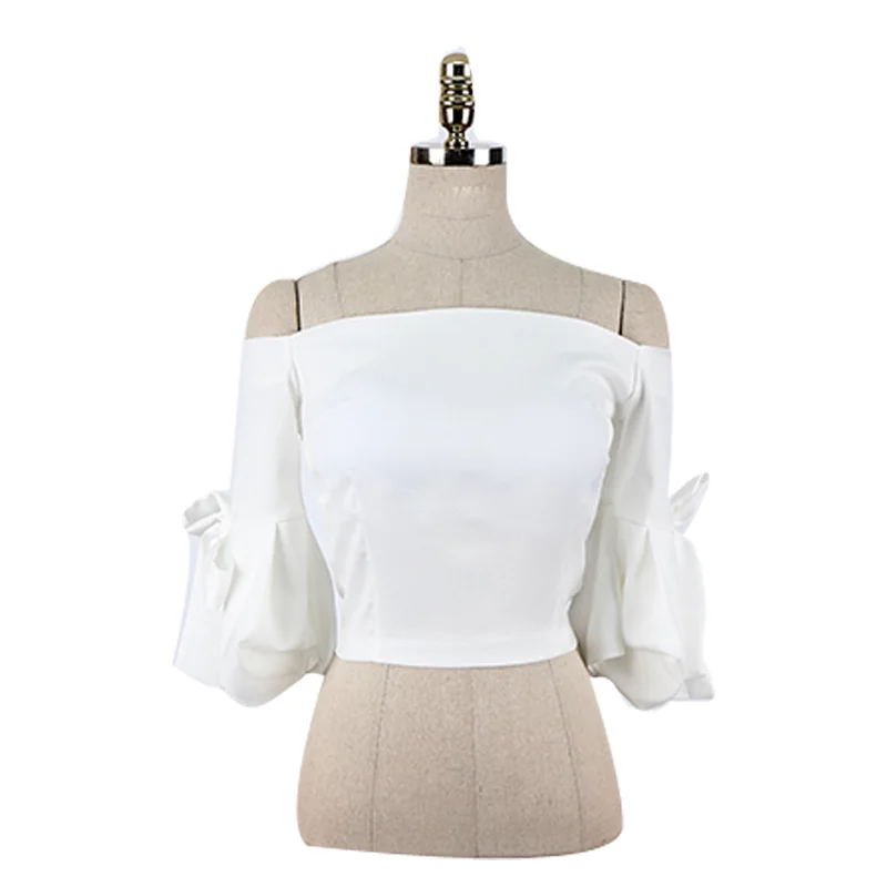 blouse HAMALIEL/белая блузка с рукавом-фонариком и бантом, топ+ винно-красная кружевная юбка в стиле пэчворк, комплект, летний женский комплект из 2 предметов - Цвет: blouse
