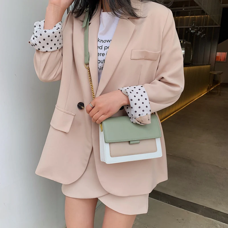 Женские кожаные мини сумки через плечо зеленая сумка мессенджер с цепочкой