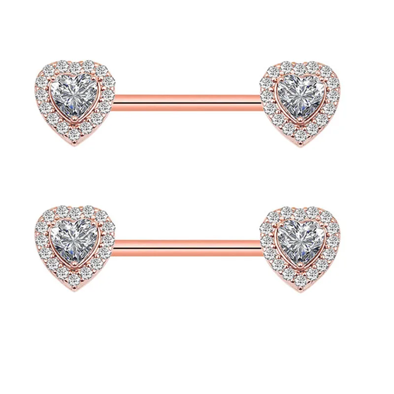 Rose gold 2 Heart 1 пара новых прозрачных циркониевых колец для пирсинга, пирсинга для пирсинга, пирсинга для женщин - Окраска металла: Rose gold 2 Heart