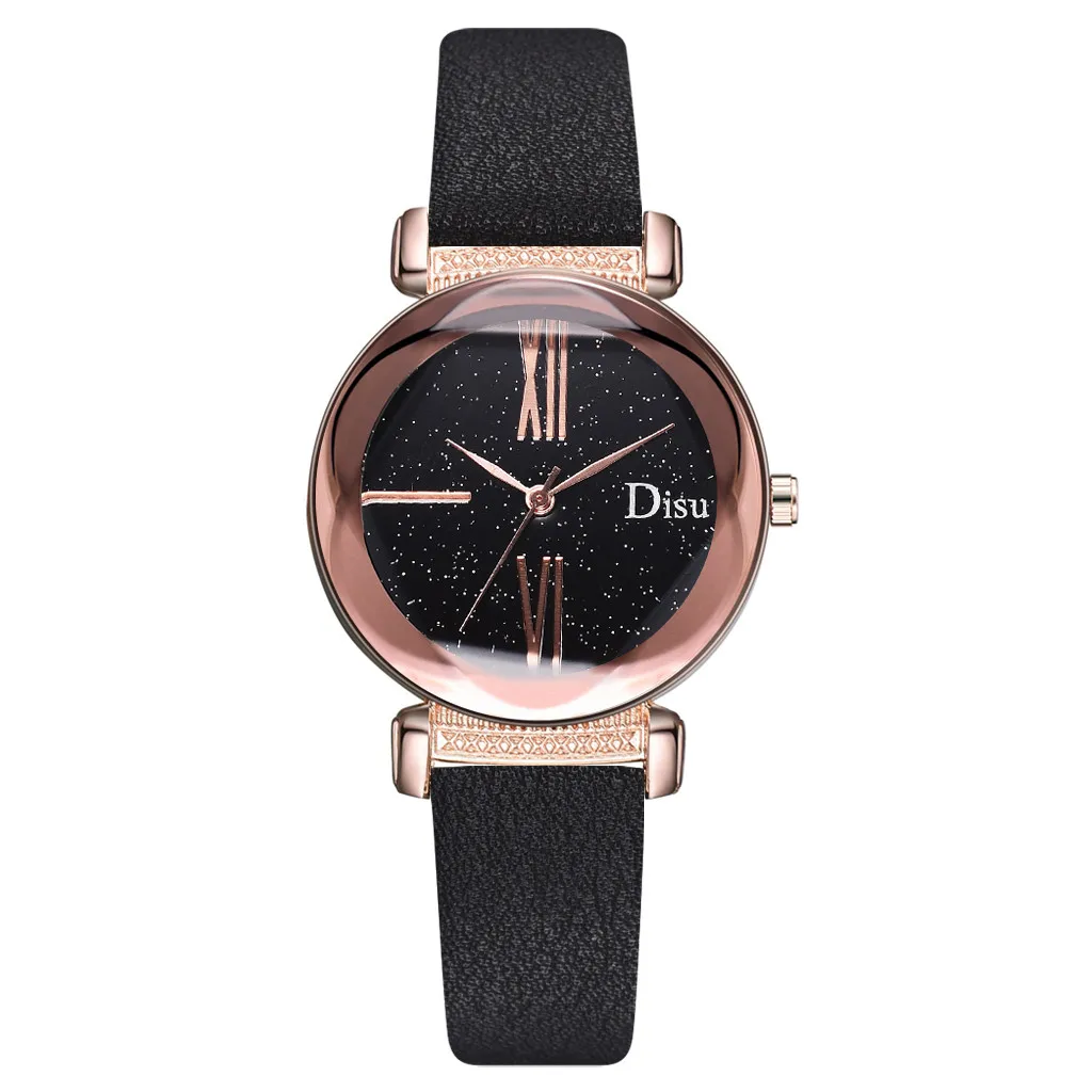 Женские кварцевые часы с кожаным ремешком и роскошным темпераментом звездного