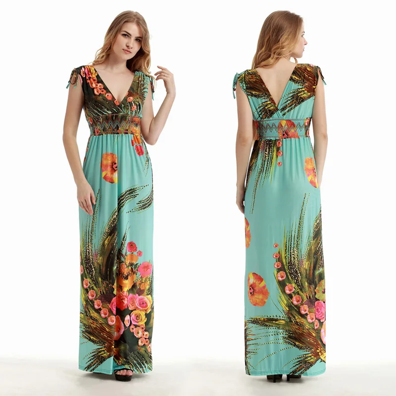 Женское винтажное платье с цветочным принтом летнее пляжное в богемном стиле