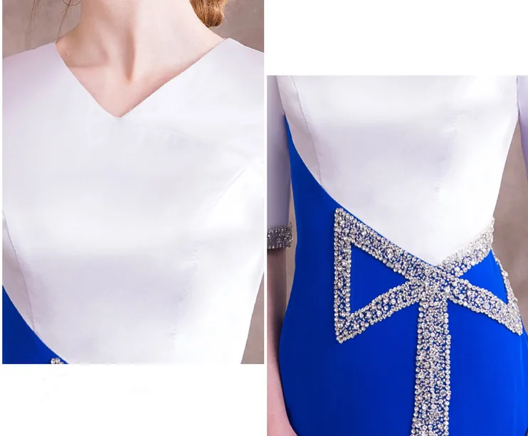 JaneVini Vestidos контраст Цвет длинный атласный для матери невесты платья блестками бисером Половина рукава Для женщин Русалка Вечерние платья