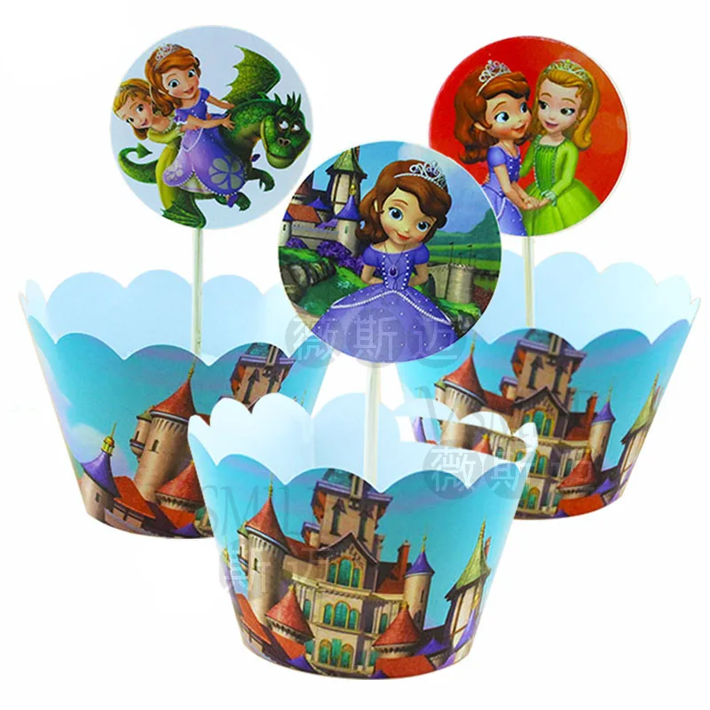 Красивая принцесса София замок динозавр Маус кекс 12 Топпер + оберток для детей