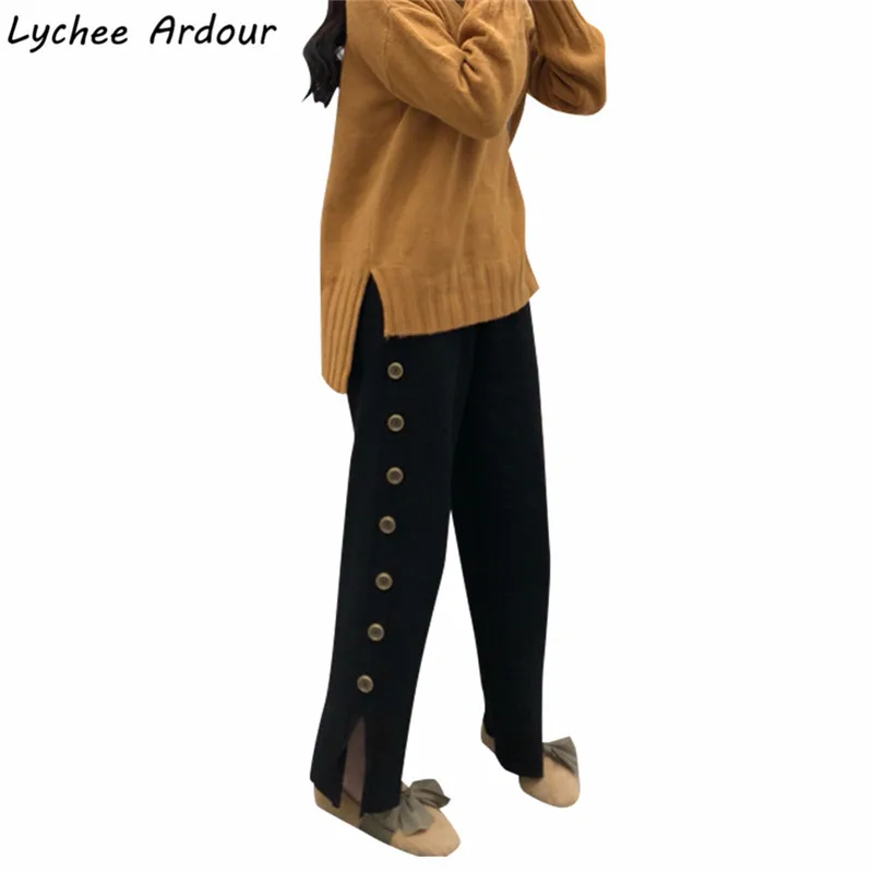 Кнопка Лоскутная сторона Ил брюки женские сплошные Цвет длинные Демисезонный