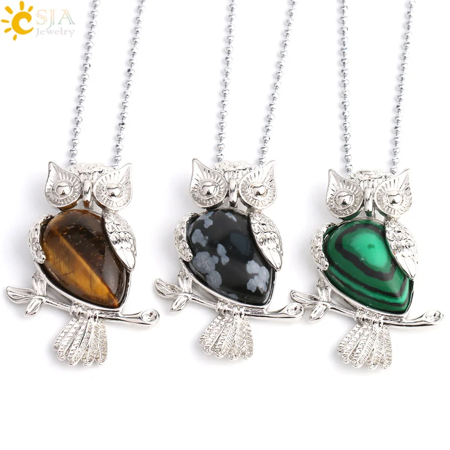 Ожерелье и подвеска CSJA из натурального камня в форме совы розового кварца