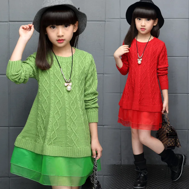 Детские платья для девочек свитера Осень-зима 2020 хлопковое платье-свитер одежда