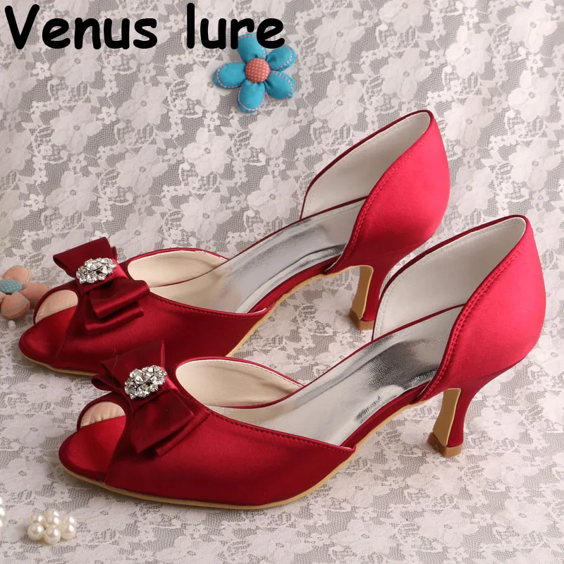 Винные свадебные туфли Venus Lure туфли-лодочки на среднем каблуке с открытым носком