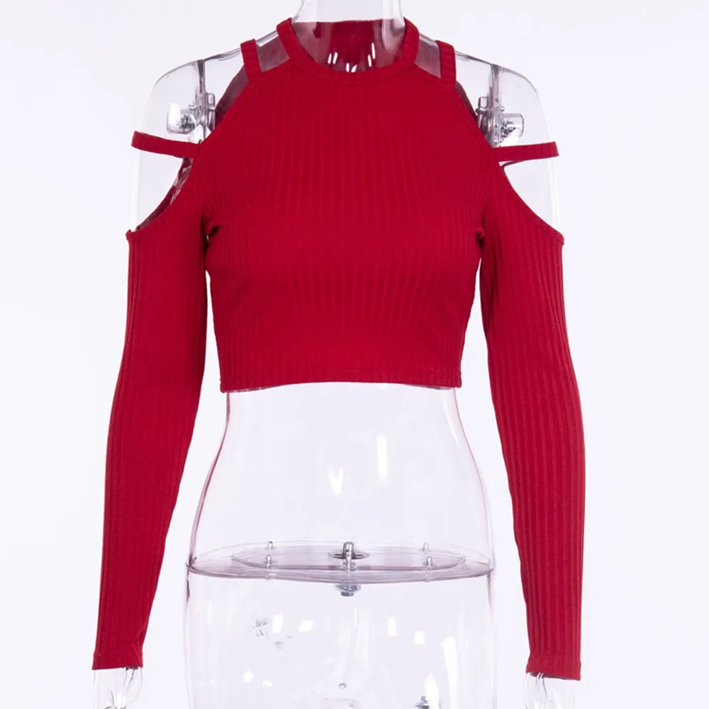 Cropped Knitted Sweaters Women Autumn 2018 Slim Streetwear Stylish Knitwear High Street Club Sexy Top Off Shoulder Red Sweater | Женская