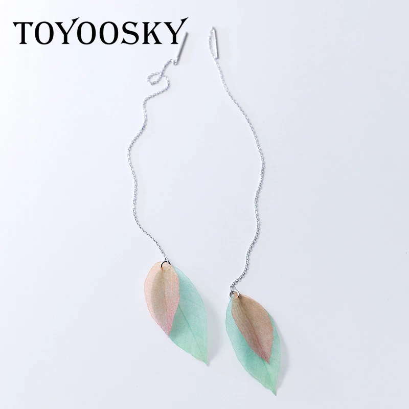 TOYOOSKY 925 пробы Серебряный лист уха линия Корейская версия листья милые длинные серьги ювелирные изделия для женщин Подарки