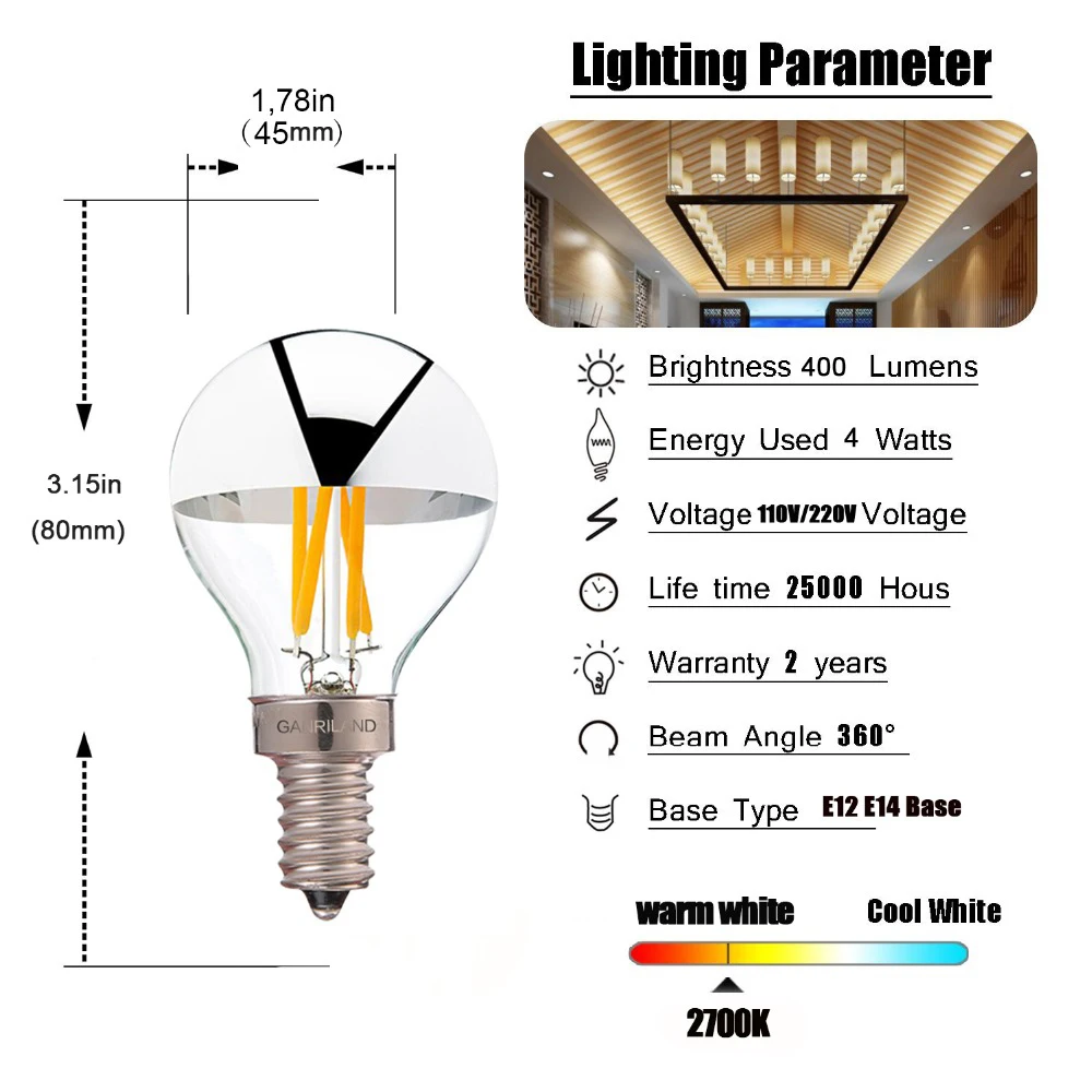 Ganriland G45 Edison Щепка капала Глобус светодиодные лампы E14 220 V Led диммирующая лампа накаливания E12 110 V Декоративные бытовые свет лампы