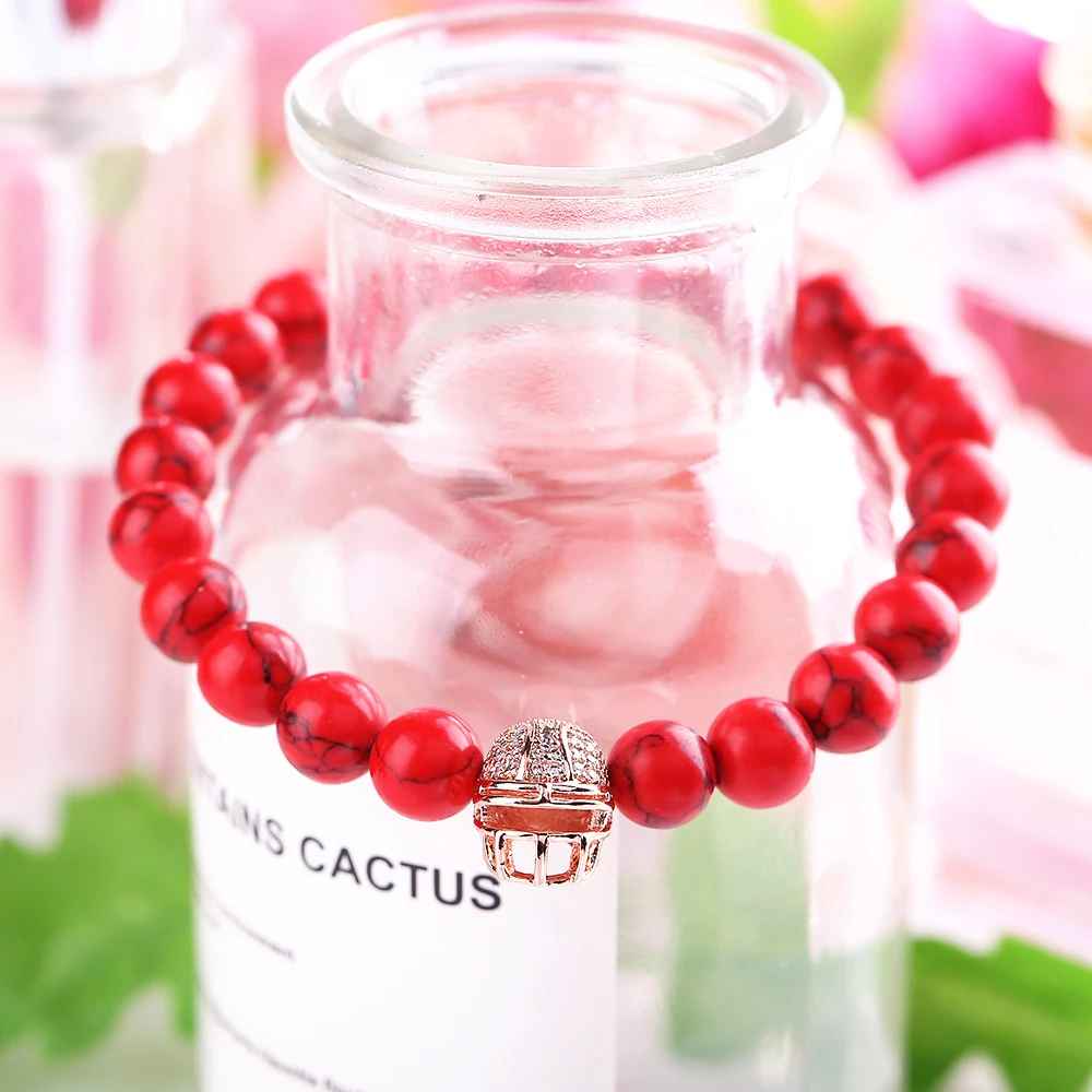 Натуральный камень бусины браслеты мужские Lucky шлем красный Лава эластичный