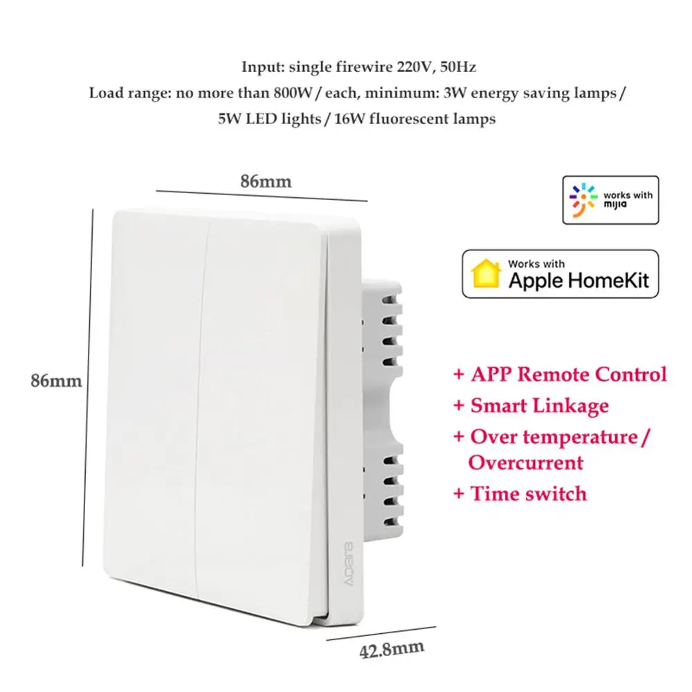 Умный Домашний Светильник Xiaomi Aqara Mijia с одним пожарным проводом ZigBee, беспроводной ключ, настенный выключатель через приложение для смартфона