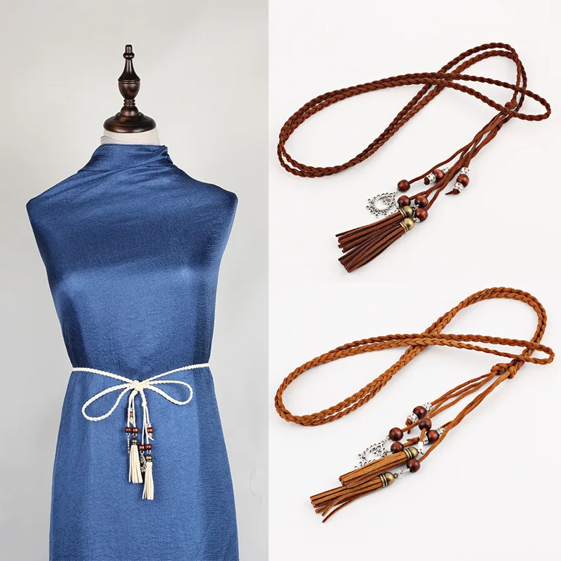 

Waist rope woman fine decoration Korean version pure hand woven tail waist chain fashion knotted hundred laps dress pendant