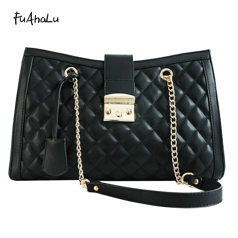 

FuAhaLu Autumn new Korean version of the wild large-capacity shoulder bag Ling plaid fashion portable chain Messenger bag