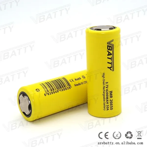 Vbatty IMR 26650 4200 mah 50A 3,7 V перезаряжаемая литий-mn батарея с плоским верхом(4 шт