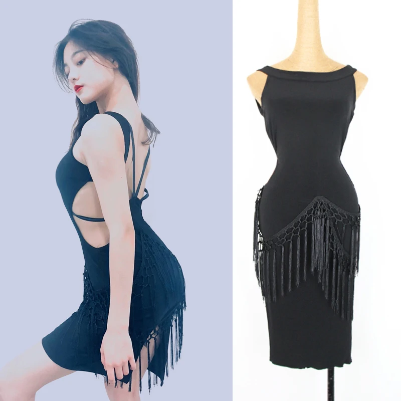 

Latin Dance Dress Women Sexy Sleeveless Halter Fringed Skirt Ladies Cha Salsa Rumba Dancing Competition Performance Wear DN3574