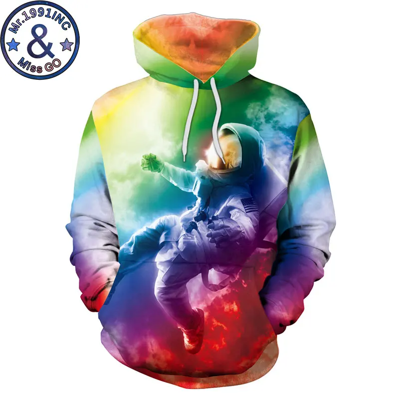 Funny Colorful Astronaut Print Hooded Sweatshirt Men Women Casual 3D Hoodies Harajuku Hip Hop Hoodie Sweatshirts Pullovers | Мужская