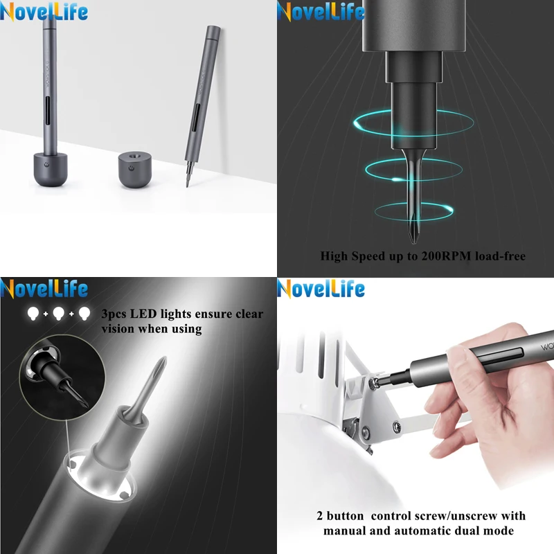 Wowstick 1F Pro мини электрическая отвертка Перезаряжаемые беспроводные Мощность отвертка комплект с светодиодный светильник литий Батарея работает