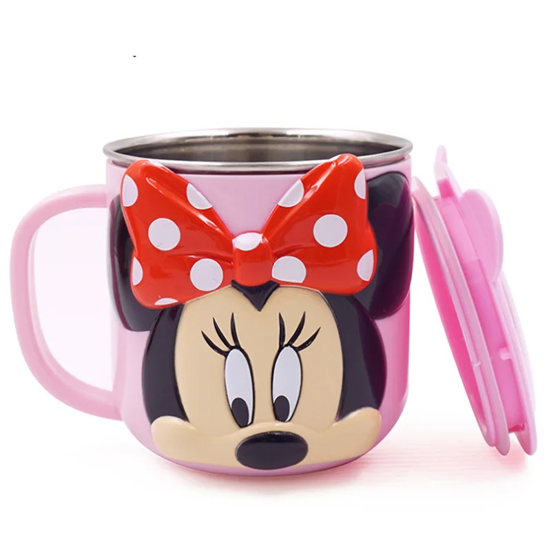 Disney кружки из нержавеющей стали Микки Маус Детская кружка для кормления дети анти-обжиг с крышкой изоляции питьевой чашки подарки на день рождения - Цвет: F