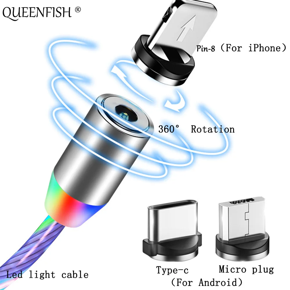 QF цветной стример Магнитный кабель Micro USB type C Быстрая зарядка Pin-8 строка данных