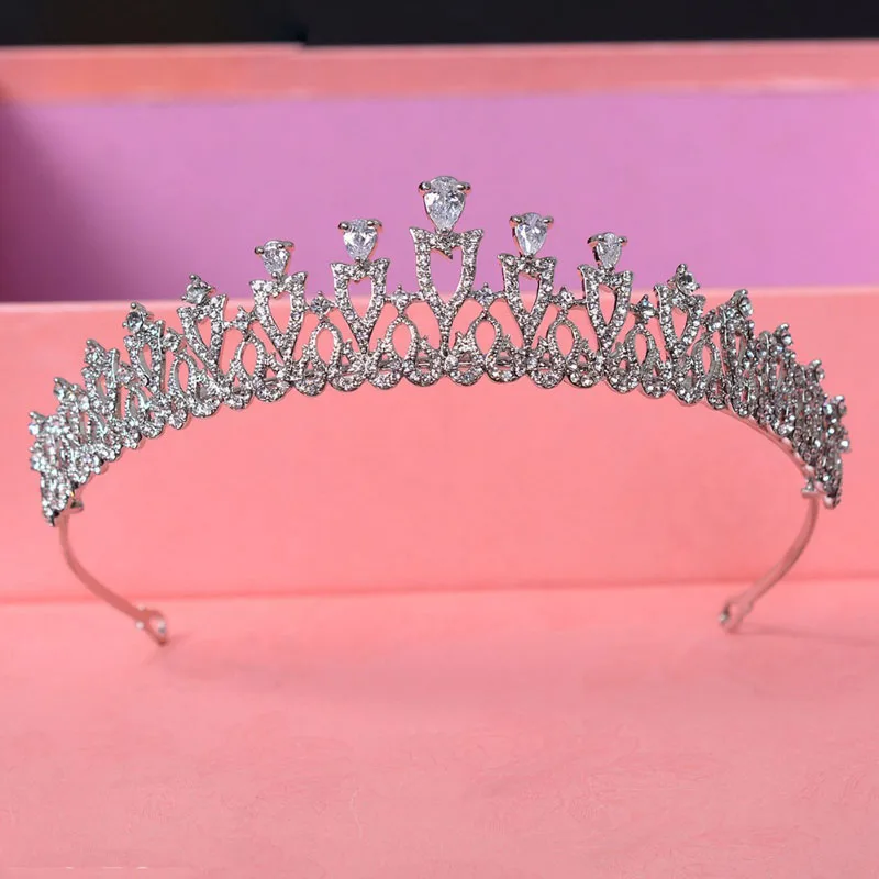 SLBRIDAL кристаллы, стразы кубический циркон свадебная тиара CZ queen Пышное Платье принцессы вечерние корона для подружки невесты; вечерние ювелирные изделия