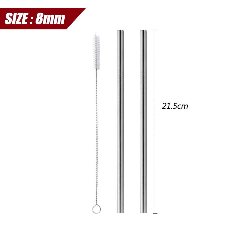 S silver-2pcs 2 шт 8 мм соломинка Высокое качество 304 нержавеющая сталь серебро розовое золото соломинки прямой изогнутый Металл щетка для фруктов Комплект домашний бар посуда для напитков - Цвет: S silver-2pcs