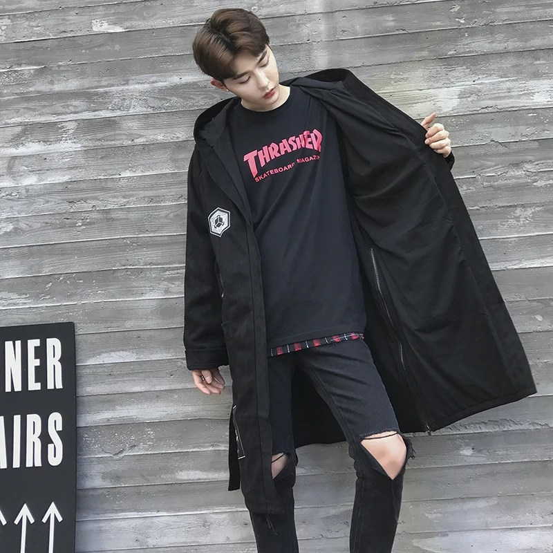 Новая мужская одежда M ~ 3XL 2019 модная Длинная ветровка с капюшоном свободная до