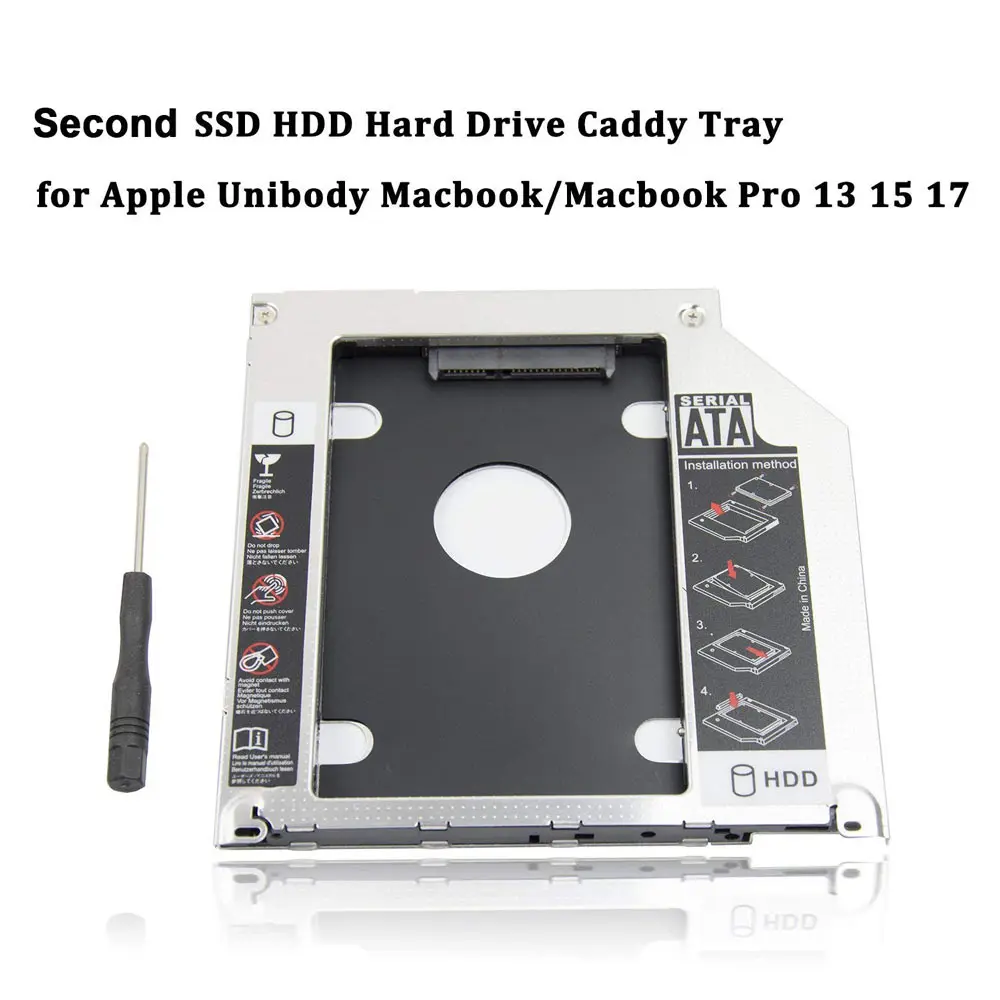 

Ingelon 2nd 2.5'' SATA HDD SSD Hard Drive Disk DVD CD ROM Optical SuperDrive Caddy 9.5mm Adapter for Apple Unibody Macbook Pro