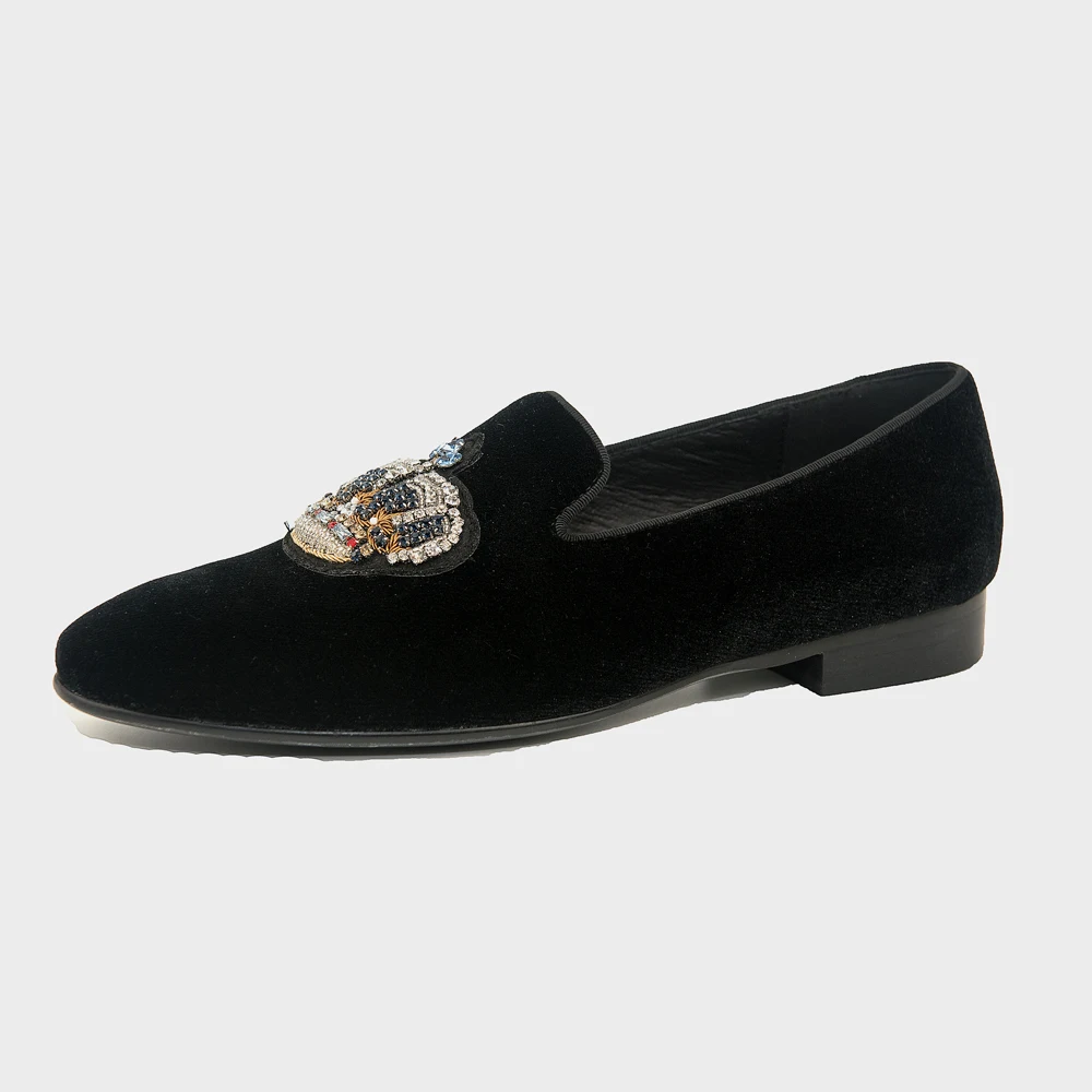 BLACK SHOES Jeder Schuh/Мужская обувь; индийские шелковые лоферы с короной; мужская обувь на плоской подошве; подходит для свадеб и банкетов - Цвет: BLACK SHOES