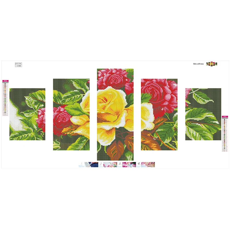 5pieces Combination Diamond Mosaic Embroidery Painting Cross Stitch Diy 5D Beautiful Flowers Parlour Decoration | Дом и сад