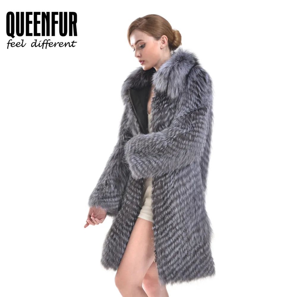 QUEENFUR моды в реальном чернобурки меховой пальто из натуральной шерсти Fox Для