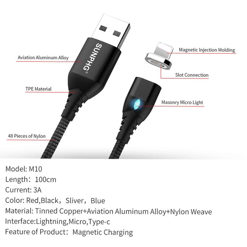 Магнитный зарядный кабель SUNPHG с Micro USB для Samsung S7 A7 2018 быстрое зарядное устройство