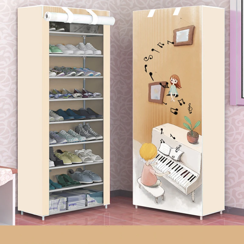 Многоуровневая Пылезащитная тканевая полка для хранения обуви с мультяшным