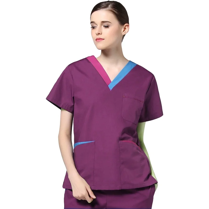 Женская модная медицинская форма цветной блокирующий топ с V образным вырезом