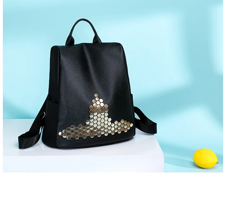 Винтаж Bagpack золото рюкзак с заклепками Для женщин, школьные рюкзаки для девочек-подростков, анти-кражи рюкзак для путешествий Mochila mujer