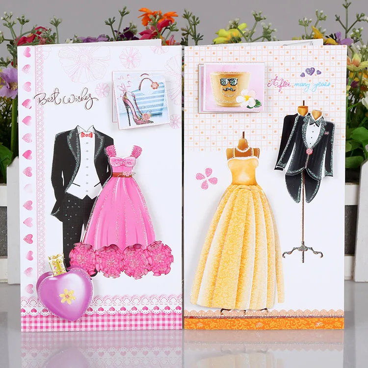 24 шт./лот свадебное платье ткань записок визиток/3D карты/Поздравительные