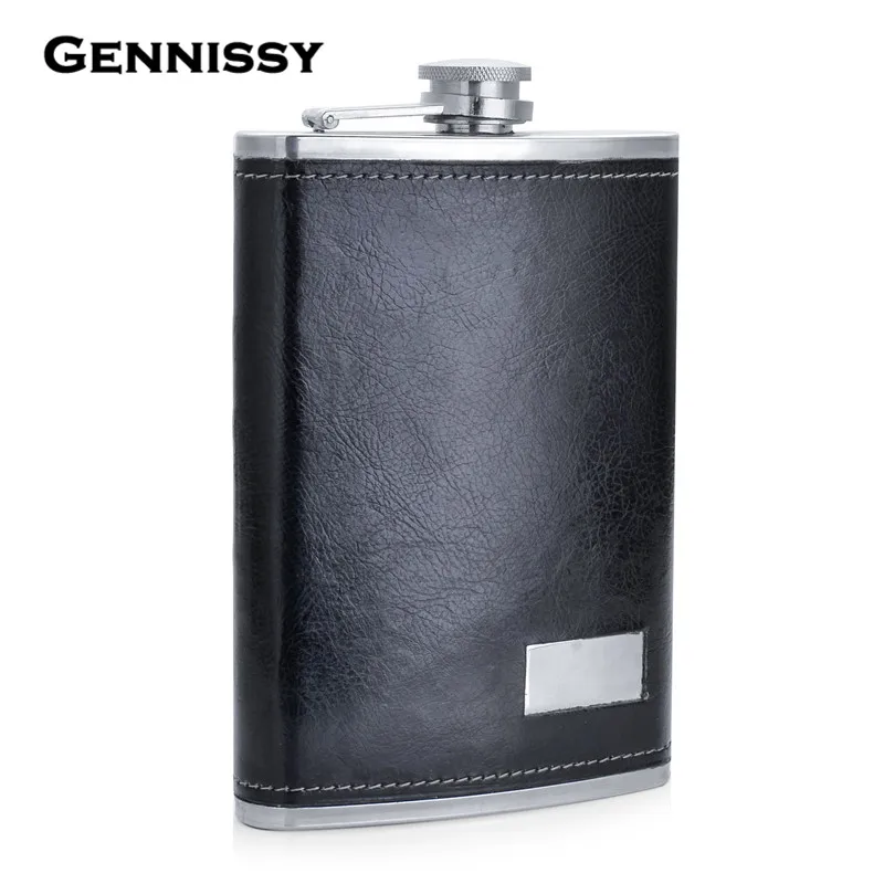 

GENNISSY 8oz Stainless Steel Hip Flask Black Leather Packing Metal Mini Flask for Alcohol Bar & Outdoor Portable Whisky Flask