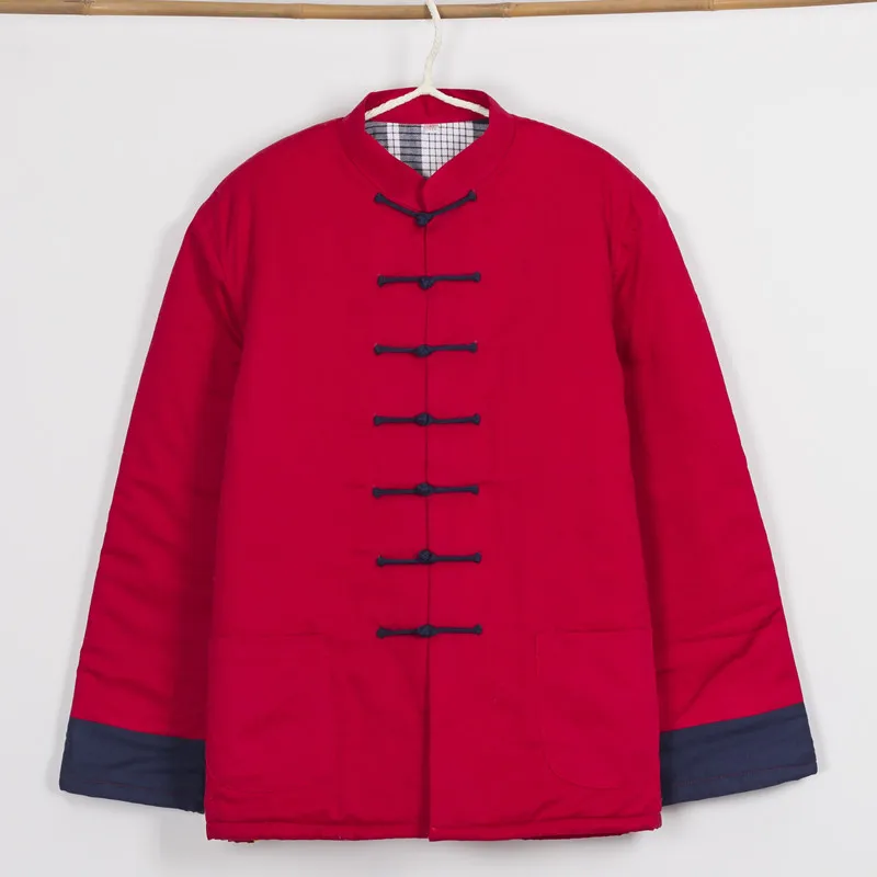 red navyblue Зимняя новая Китайская традиционная мужская куртка с хлопковой подкладкой, брендовая дизайнерская стеганая куртка Кунг-фу, толстая и теплая - Цвет: red navyblue