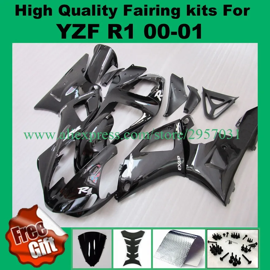 

Free screws+gifts For Injection Mold Motorcycle Fairing Fit Yamaha YZF-R1 00 01 All Black YZF 1000 2000 2001 Body Kit